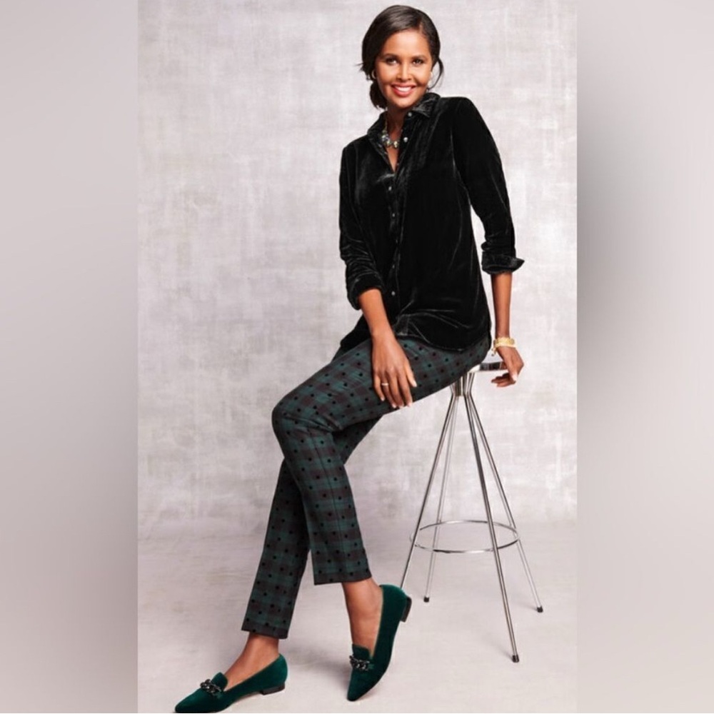 Talbots Women’s Plaid Tartan Black Watch Slim Ankle Pant with Black Polka Dots-6